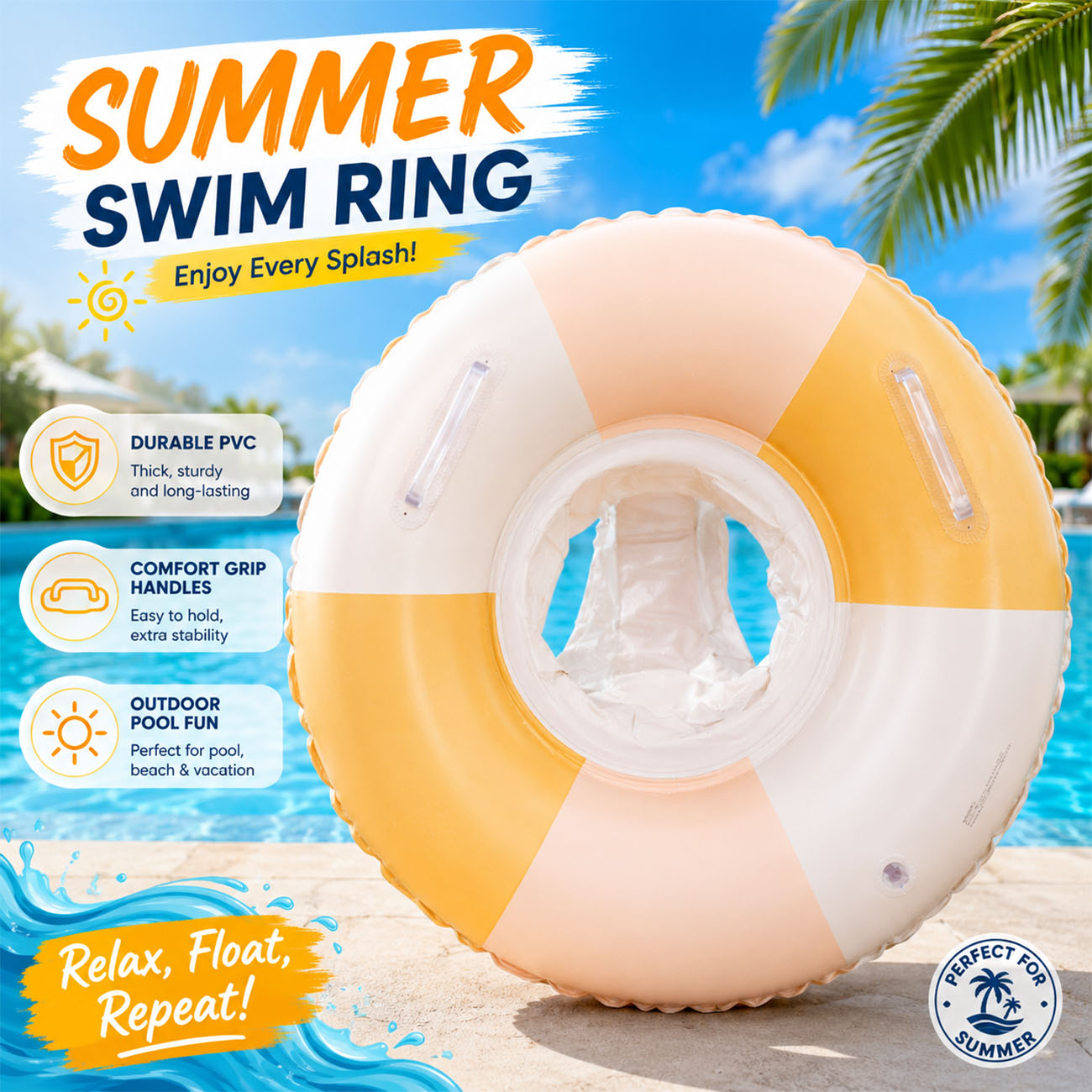 Pool Float Ring Inflatable - 1PC Inflatable Swim Ring Pool Float