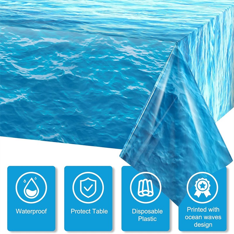 Blue Ocean Wave Pattern Dispos - Pool Cover Waterproof ulasan dan harga